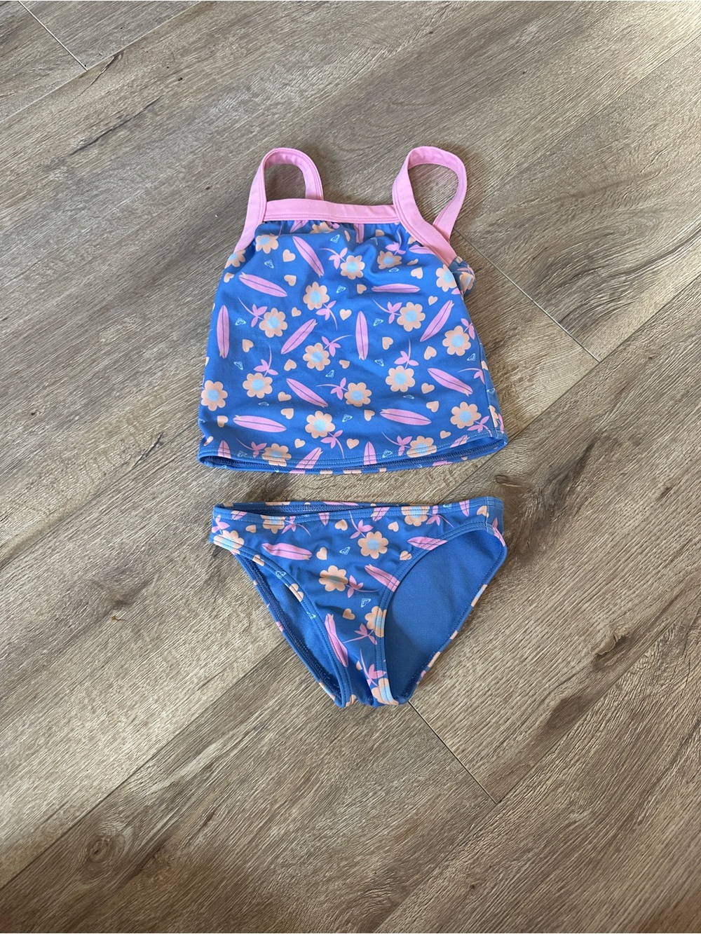 Roxy Girl Blue Floral Tankini Set with Pink Trim